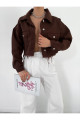 Trend Kahve Crop Kot Ceket Trend Kahve Crop Kot Ceket