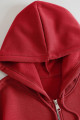 Kırmızı Pamuk Fermuarlı Unisex Oversize Hırka