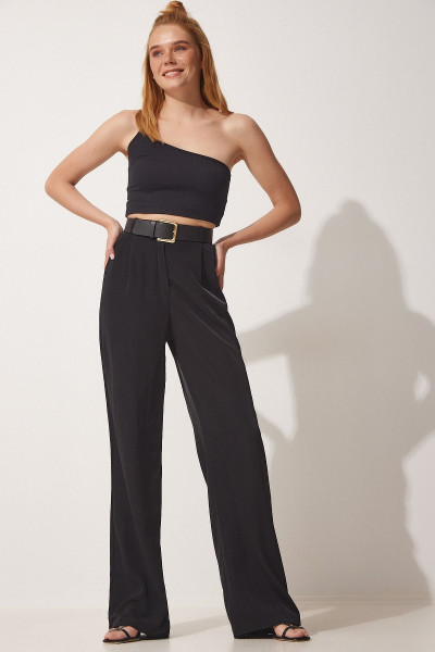 Kadın Siyah Dökümlü Ayrobin Palazzo Pantolon RV00112 Kadın Siyah Dökümlü Ayrobin Palazzo Pantolon RV00112