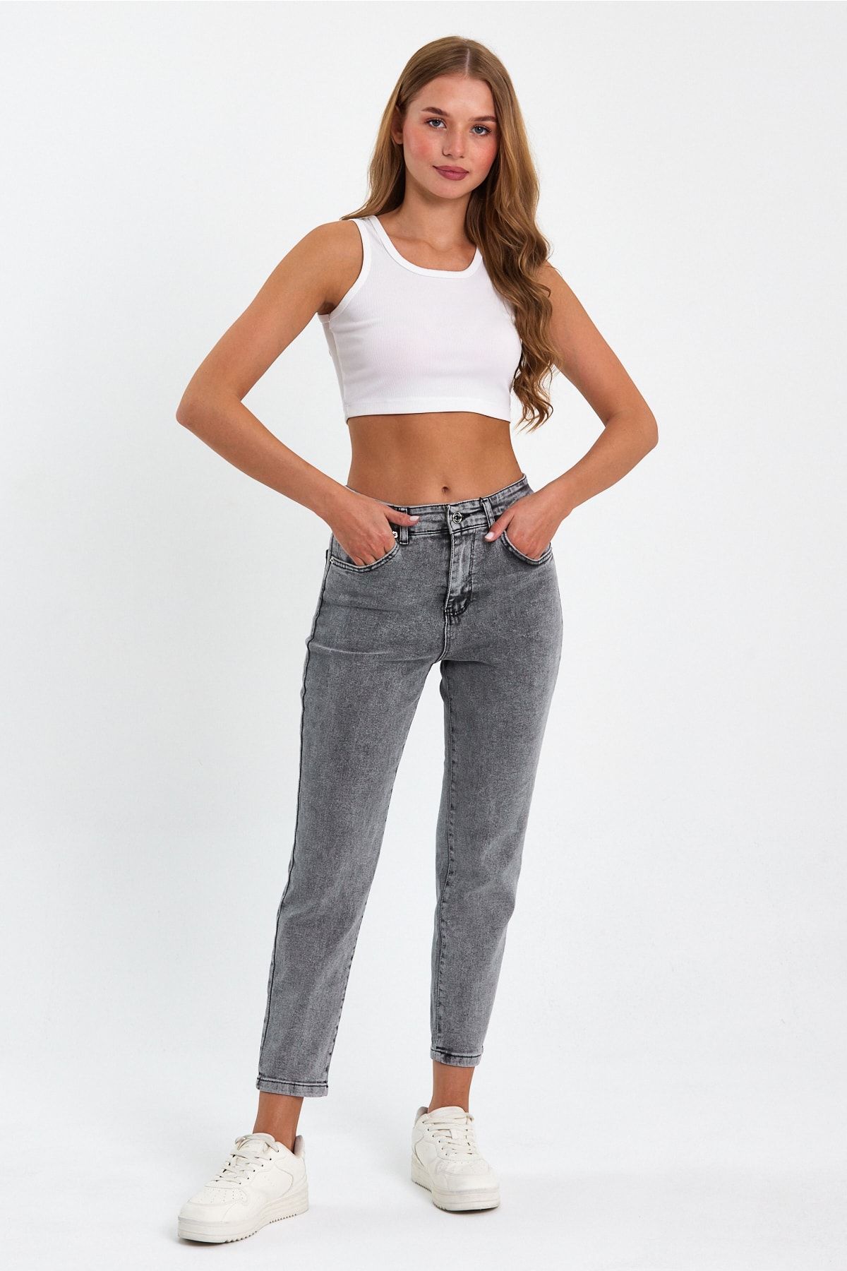Stager Kar Gri Yüksek Bel Likralı Mom Jeans Stager Kar Gri Yüksek Bel Likralı Mom Jeans