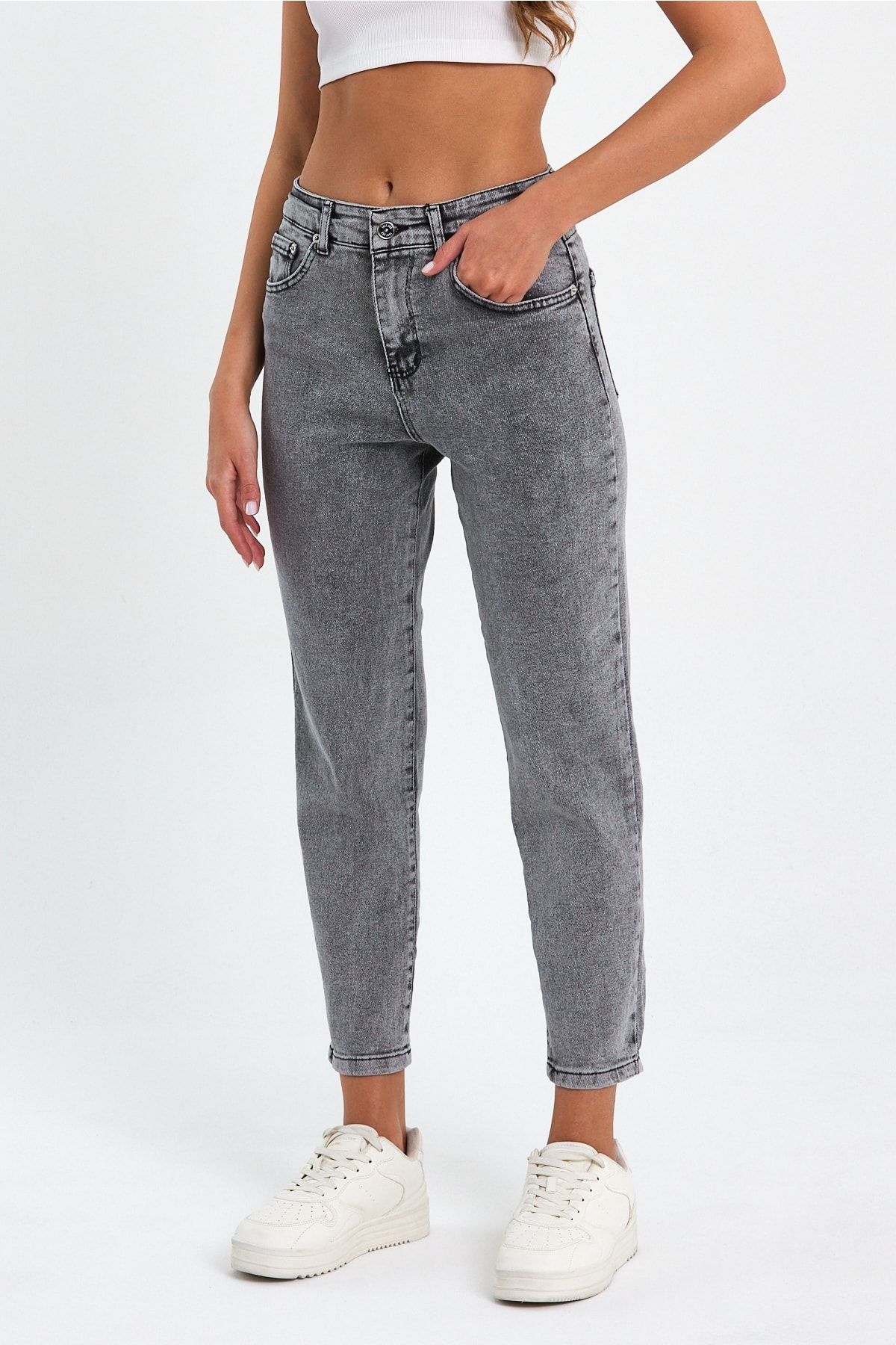 Stager Kar Gri Yüksek Bel Likralı Mom Jeans Stager Kar Gri Yüksek Bel Likralı Mom Jeans