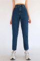Koyu Mavi Mom Jeans Likralı Yüksek Bel Mavi Kar Yıkamalı Mom Kot Pantolon Koyu Mavi Mom Jeans Likralı Yüksek Bel Mavi Kar Yıkamalı Mom Kot Pantolon