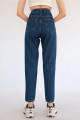 Koyu Mavi Mom Jeans Likralı Yüksek Bel Mavi Kar Yıkamalı Mom Kot Pantolon Koyu Mavi Mom Jeans Likralı Yüksek Bel Mavi Kar Yıkamalı Mom Kot Pantolon