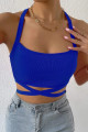 Kadın Saks Mavi Kaşkorse Kumaş Çapraz Askılı Bağlamalı Crop Top Bluz Kadın Saks Mavi Kaşkorse Kumaş Çapraz Askılı Bağlamalı Crop Top Bluz