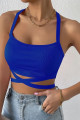 Kadın Saks Mavi Kaşkorse Kumaş Çapraz Askılı Bağlamalı Crop Top Bluz Kadın Saks Mavi Kaşkorse Kumaş Çapraz Askılı Bağlamalı Crop Top Bluz