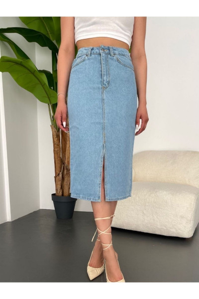 Tatlımavi Kadın Yırtmaçlı Midi Boy Kot Etek Tatlımavi Kadın Yırtmaçlı Midi Boy Kot Etek