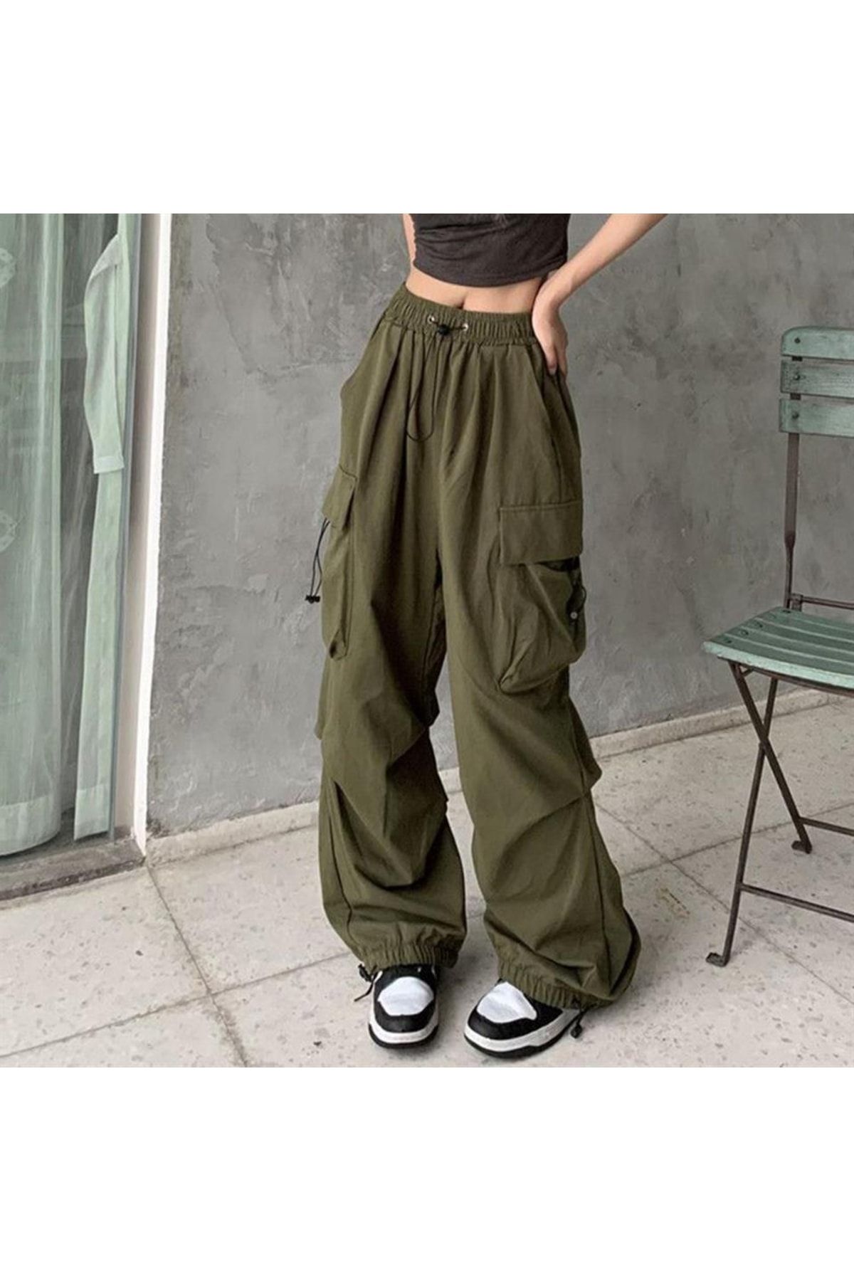 Yeşil Tactical Paraşüt Kumaş Kargo Cepli Oversize Unisex Pantolon Yeşil Tactical Paraşüt Kumaş Kargo Cepli Oversize Unisex Pantolon