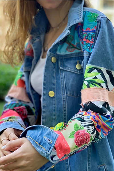 Kolları Patchwork Detaylı Kadın Denim Ceket Kolları Patchwork Detaylı Kadın Denim Ceket