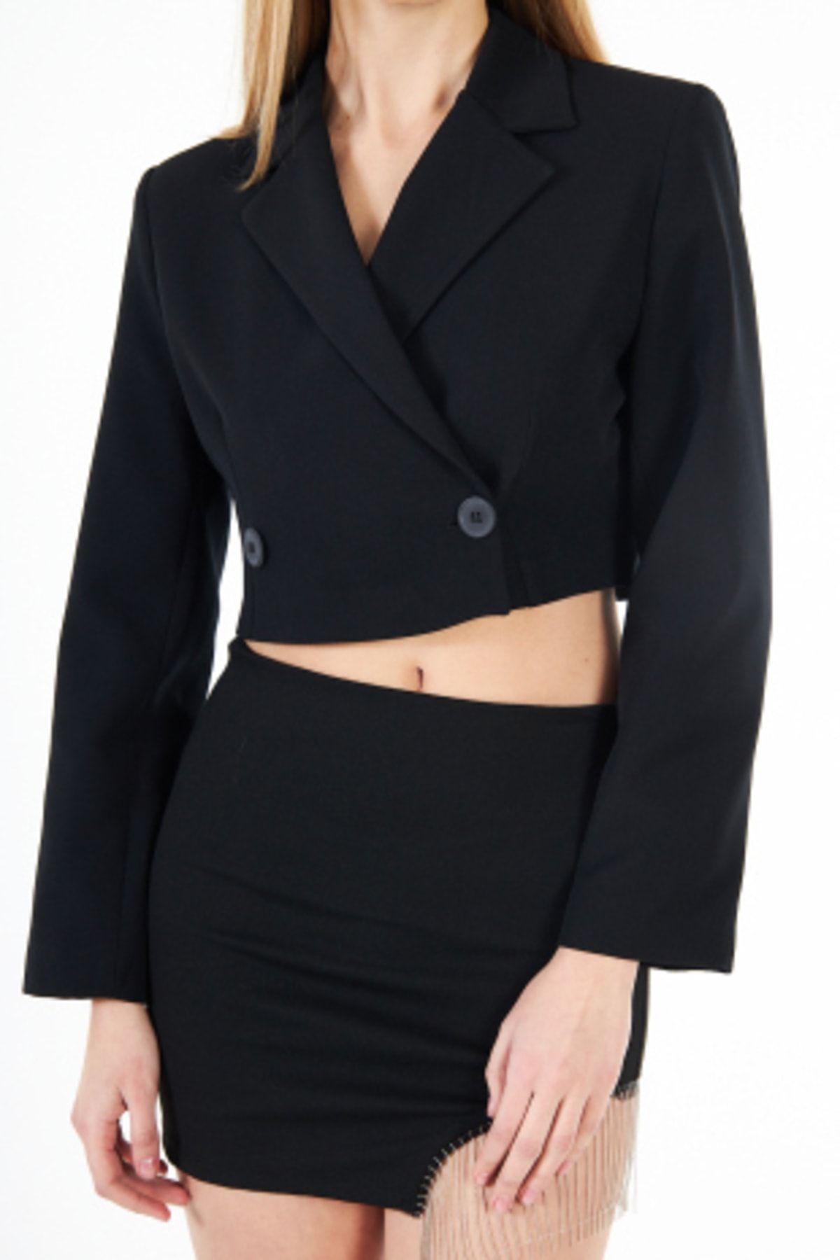 Kruvaze Crop Blazer Ceket Kruvaze Crop Blazer Ceket