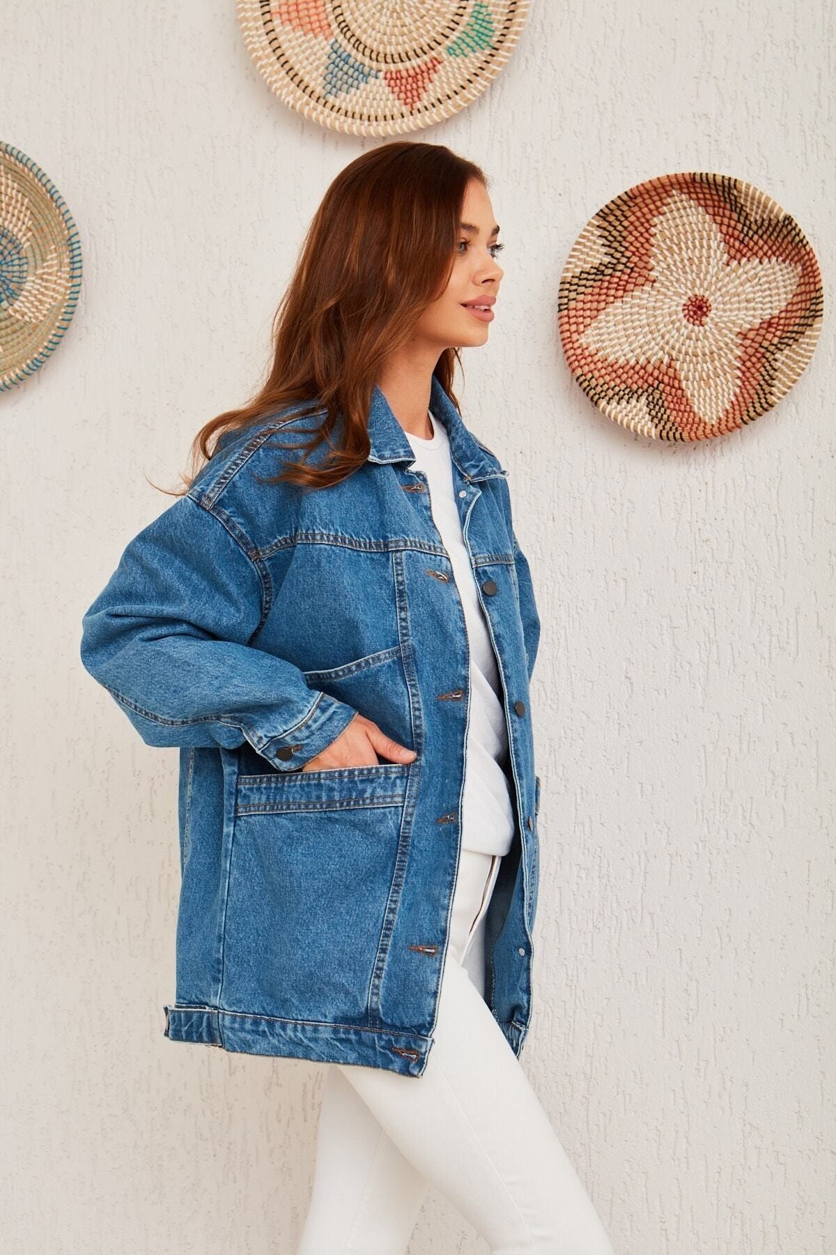 Oversize Vıntage Buz Mavi Cep Detaylı Kot Ceket Oversize Vıntage Buz Mavi Cep Detaylı Kot Ceket