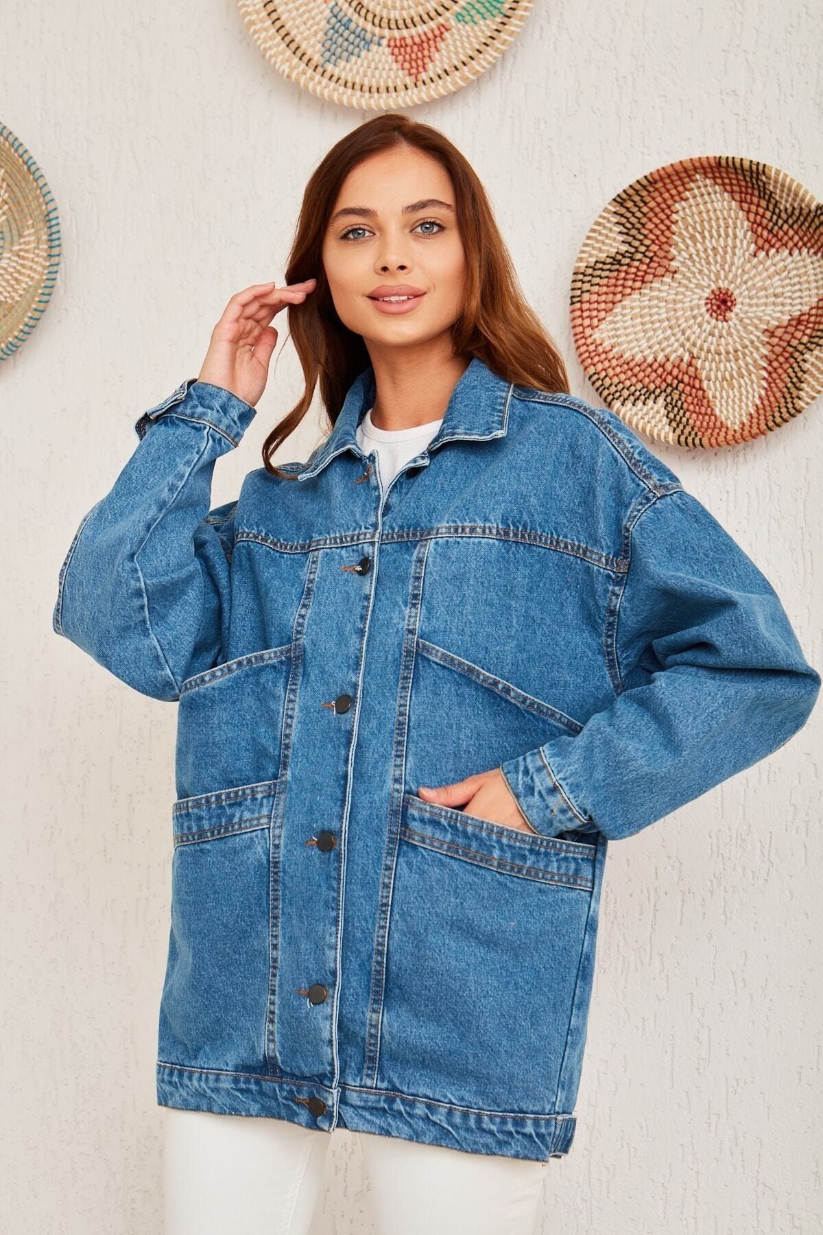 Oversize Vıntage Buz Mavi Cep Detaylı Kot Ceket Oversize Vıntage Buz Mavi Cep Detaylı Kot Ceket