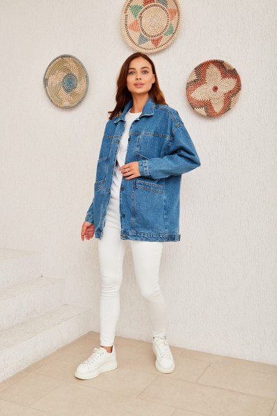 Oversize Vıntage Buz Mavi Cep Detaylı Kot Ceket Oversize Vıntage Buz Mavi Cep Detaylı Kot Ceket