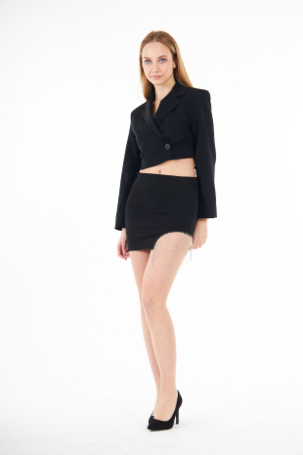 Kruvaze Crop Blazer Ceket Kruvaze Crop Blazer Ceket