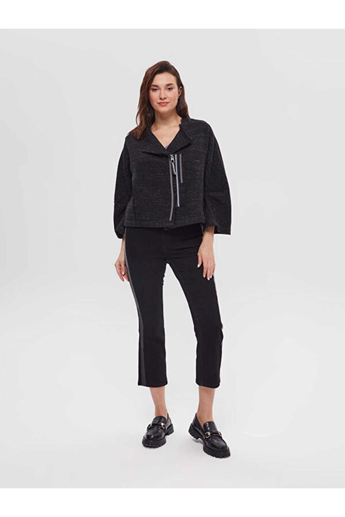 Şerit Detaylı Casual Form Tüvit Ceket 65181