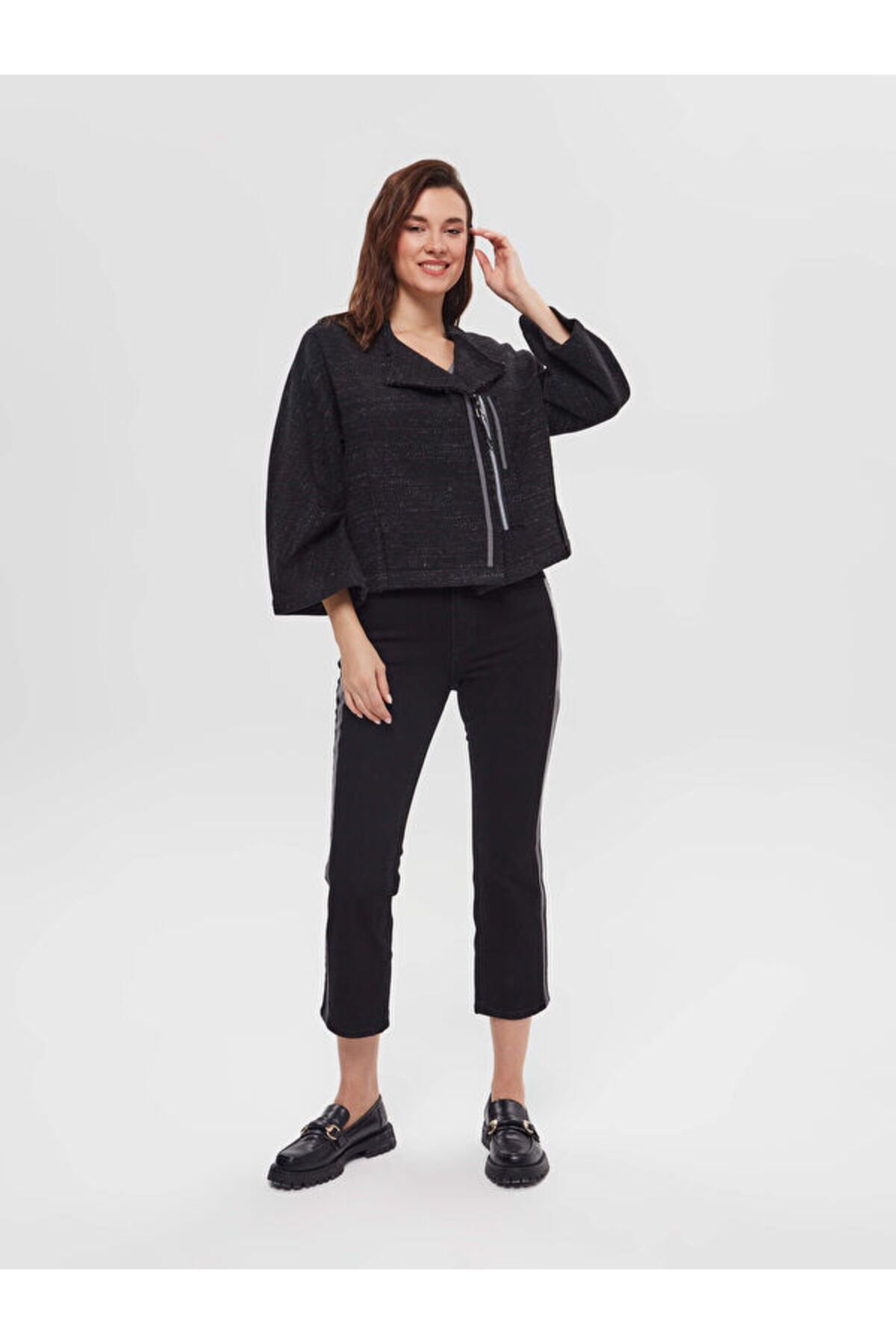 Şerit Detaylı Casual Form Tüvit Ceket 65181