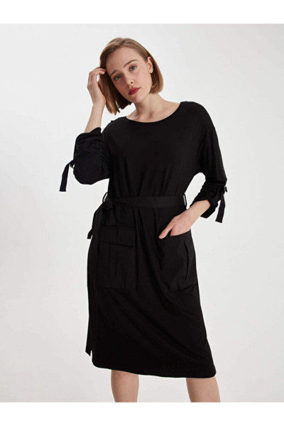 Poplin Cep Garnili Kolları Apoletli Elbise 66302 Poplin Cep Garnili Kolları Apoletli Elbise 66302