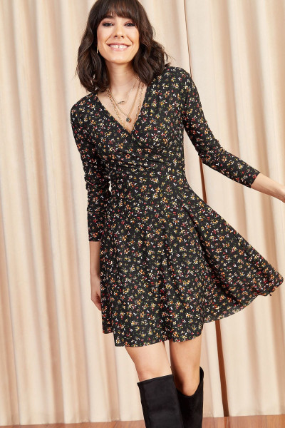 Kadın Siyah Kruvaze Örme Elbise ELB-19000962 Kadın Siyah Kruvaze Örme Elbise ELB-19000962