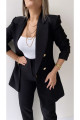 Uzun Gold Düğmeli Blazer Ceket Siyah Uzun Gold Düğmeli Blazer Ceket Siyah