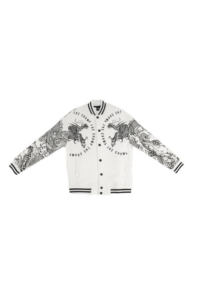 Unisex Beyaz Baskılı Oversize Kolej(varsity)ceket Unisex Beyaz Baskılı Oversize Kolej(varsity)ceket