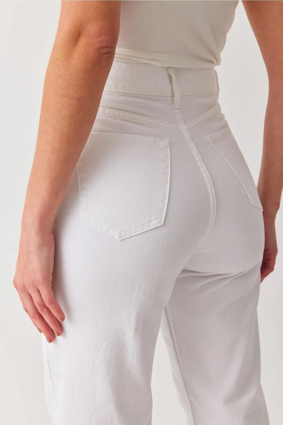 Yüksek Bel Wide Leg Beyaz Palazzo Pantolon Bol Paça Jeans