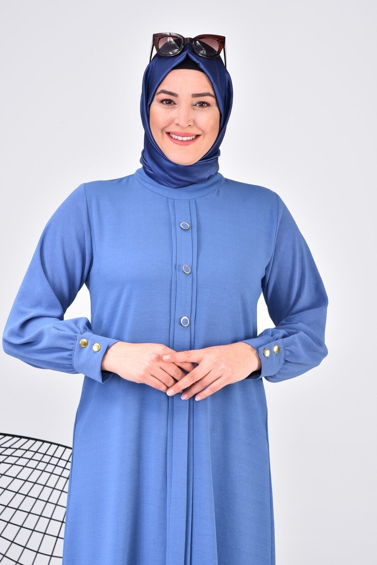 Kadin Tesettur Buyuk Beden Uzun Kol Ayrobin Gomlek Tunik Indigo Kadin Tesettur Buyuk Beden Uzun Kol Ayrobin Gomlek Tunik Indigo