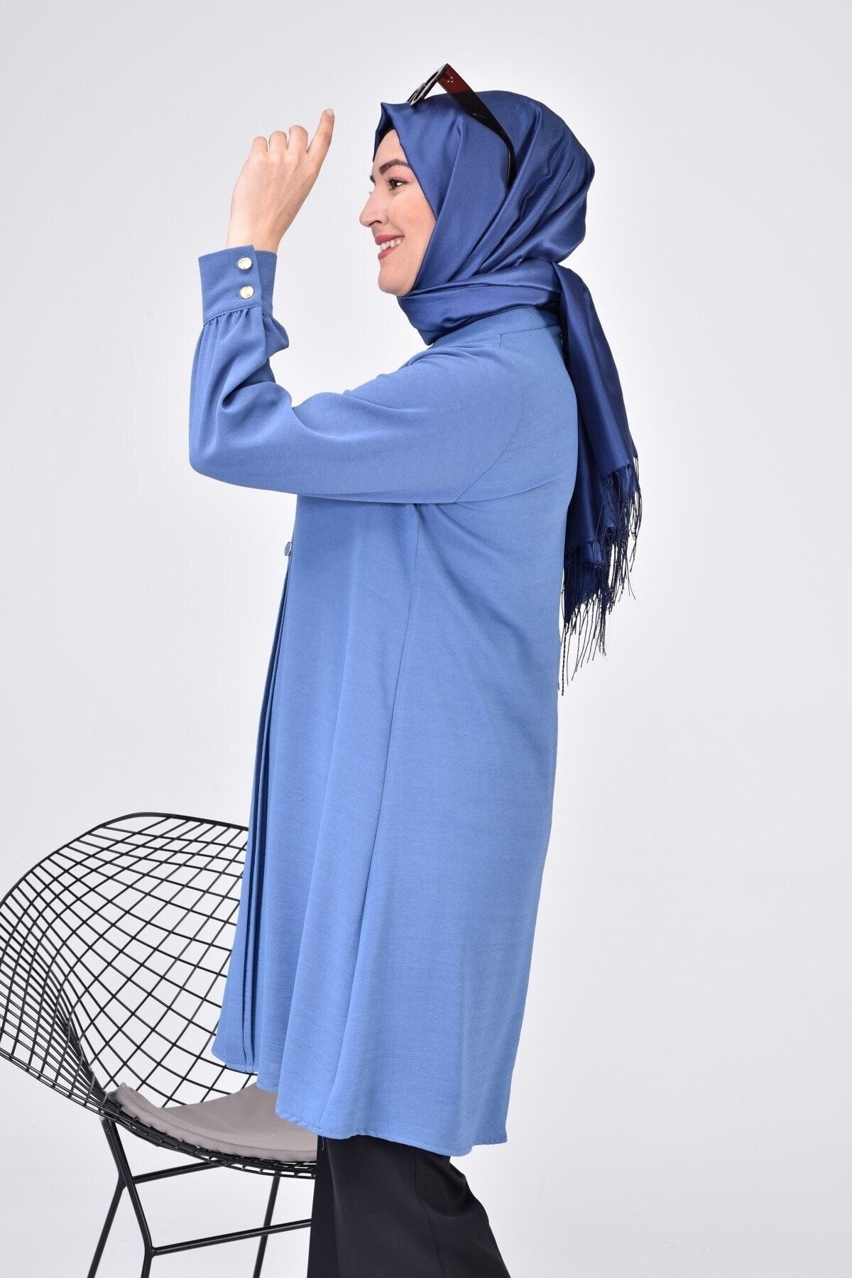 Kadin Tesettur Buyuk Beden Uzun Kol Ayrobin Gomlek Tunik Indigo Kadin Tesettur Buyuk Beden Uzun Kol Ayrobin Gomlek Tunik Indigo