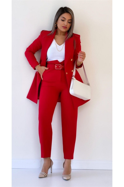 Uzun Gold Düğmeli Blazer Ceket Kırmızı Uzun Gold Düğmeli Blazer Ceket Kırmızı