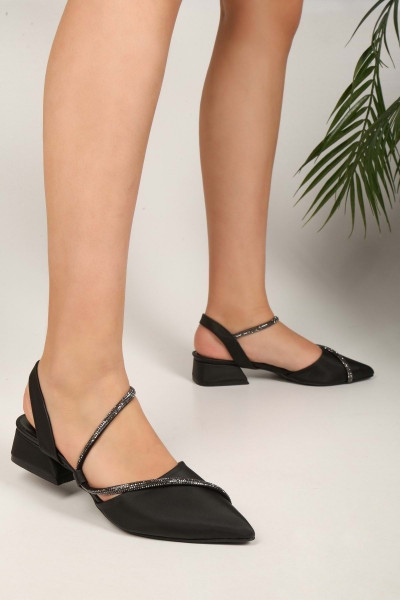 Kadın Tue Siyah Saten Taşlı Topuklu Ayakkabı