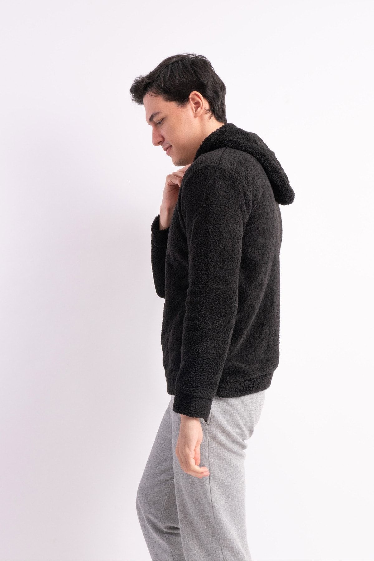 Unisex Kapüşonlu Polar Welsoft Peluş Siyah Ceket Unisex Kapüşonlu Polar Welsoft Peluş Siyah Ceket