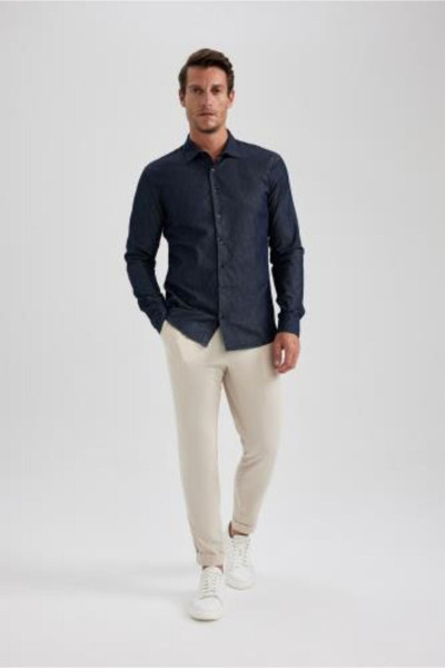 Slim Fit Dar Kesim Jean Görünümlü Uzun Kollu Gömlek A9817ax23au Slim Fit Dar Kesim Jean Görünümlü Uzun Kollu Gömlek A9817ax23au