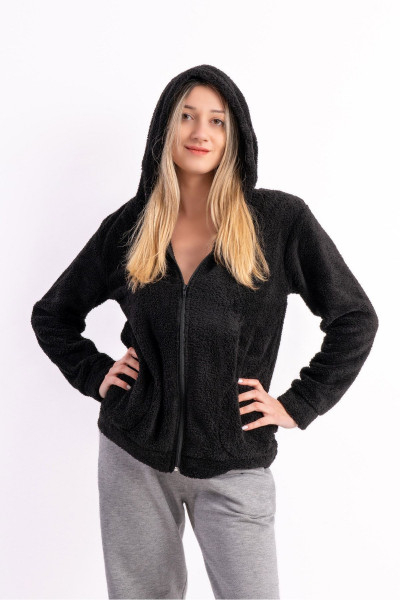 Unisex Kapüşonlu Polar Welsoft Peluş Siyah Ceket Unisex Kapüşonlu Polar Welsoft Peluş Siyah Ceket