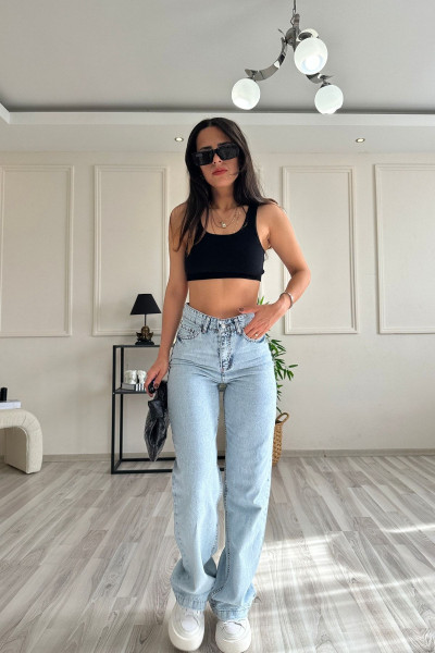 Lisa 90's Kar Yıkama Mavi Yüksek Bel Likralı Salaş Jeans Palazzo Pantolon Lisa 90's Kar Yıkama Mavi Yüksek Bel Likralı Salaş Jeans Palazzo Pantolon