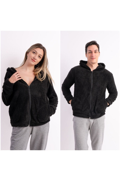 Unisex Kapüşonlu Polar Welsoft Peluş Siyah Ceket Unisex Kapüşonlu Polar Welsoft Peluş Siyah Ceket