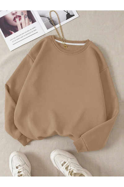 Unisex Düz Renkli Oversize Bisiklet Yaka Pamuklu Sweatshirt Unisex Düz Renkli Oversize Bisiklet Yaka Pamuklu Sweatshirt