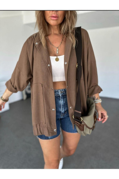 Keten Görünümlü Düşük Kol Basen Boy Bomber Uzun Ceket Keten Görünümlü Düşük Kol Basen Boy Bomber Uzun Ceket