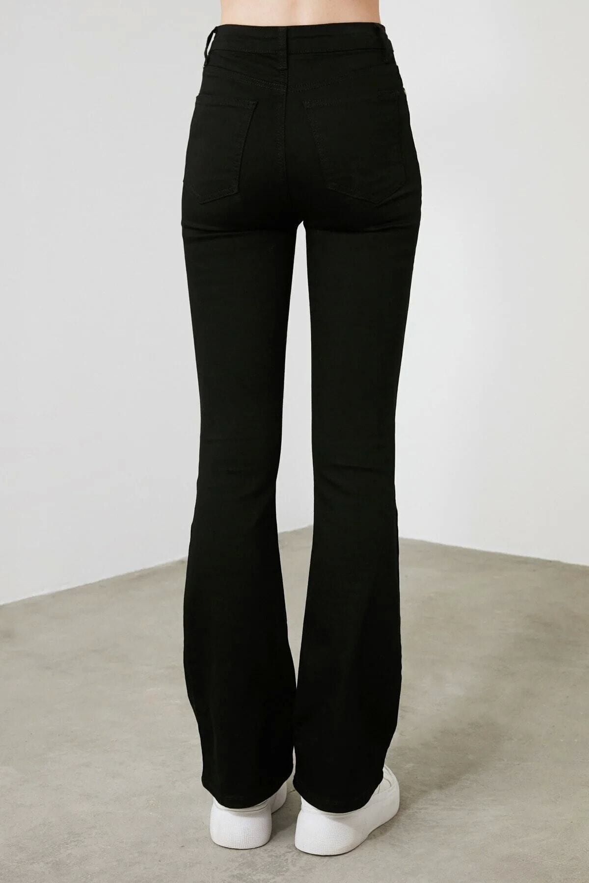 Siyah Yüksek Bel Flare Jeans Renk Solmayan Ispanyol Paça Kot Pantolon Siyah Yüksek Bel Flare Jeans Renk Solmayan Ispanyol Paça Kot Pantolon