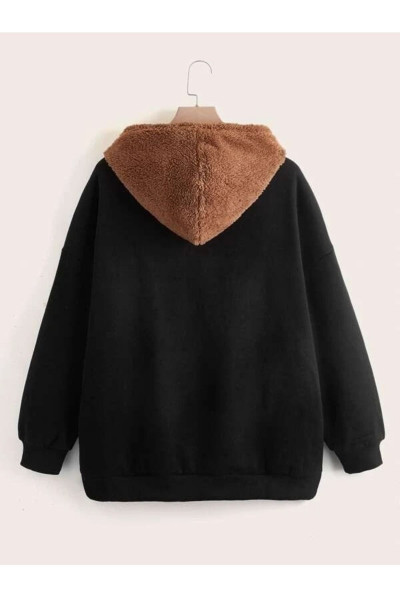 Unisex Peluş Kahverengi Kapüşonlu Teddy Baskılı Siyah Oversize Sweatshirt Unisex Peluş Kahverengi Kapüşonlu Teddy Baskılı Siyah Oversize Sweatshirt