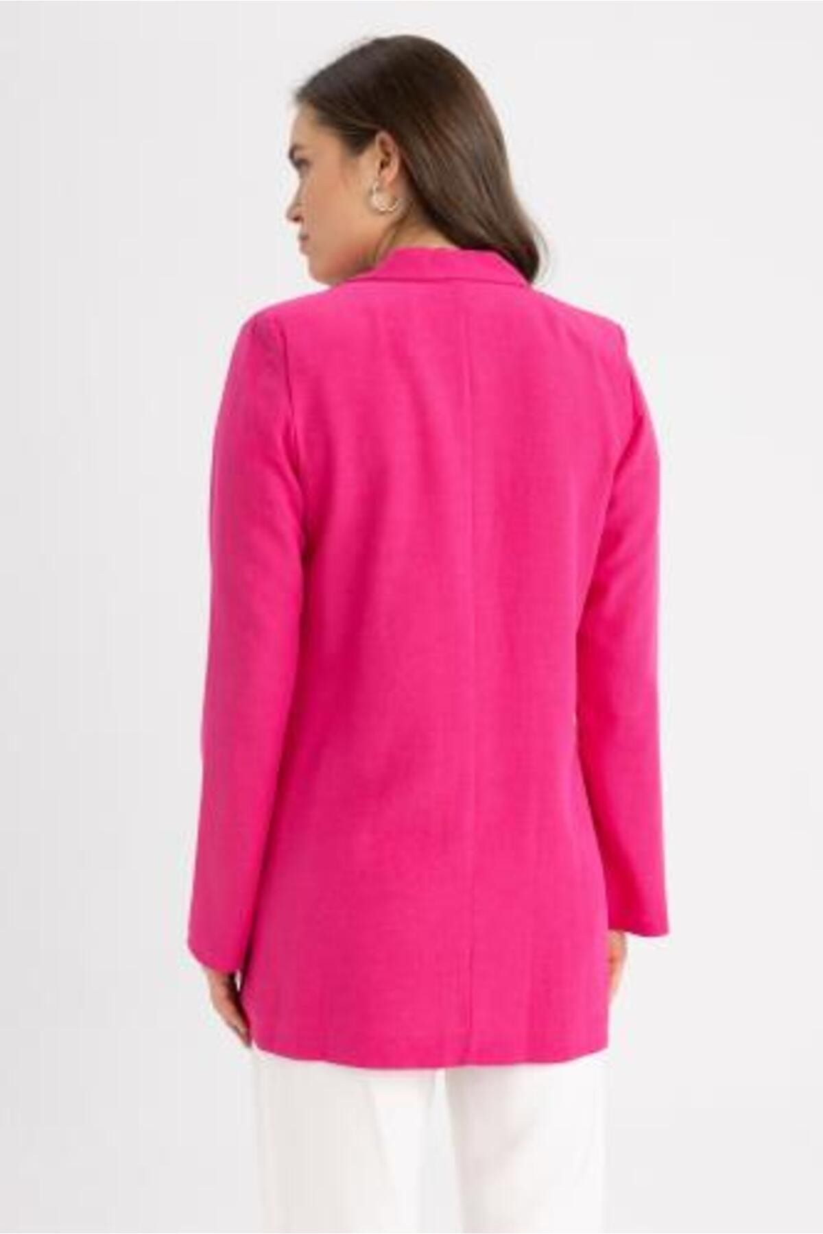 Regular Fit Bisiklet Yaka Keten Karışımlı Blazer Regular Fit Bisiklet Yaka Keten Karışımlı Blazer