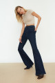 Koyu Mavi Ispanyol Paça Jeans Yüksek Bel Power Likra Kot Pantolon Koyu Mavi Ispanyol Paça Jeans Yüksek Bel Power Likra Kot Pantolon