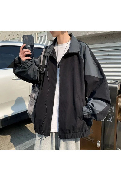 Yağmurluk Ceket Paraşüt Kumaş Unisex Oversize Bol Kalıp Siyah-Gri Renkli Yağmurluk Ceket Paraşüt Kumaş Unisex Oversize Bol Kalıp Siyah-Gri Renkli