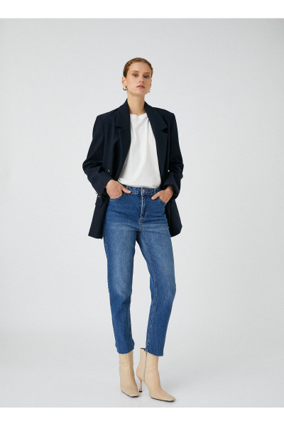Yüksek Bel Boru Paça Dar İndigo Kadın Denim Pantolon 4WAL40039MD Yüksek Bel Boru Paça Dar İndigo Kadın Denim Pantolon 4WAL40039MD