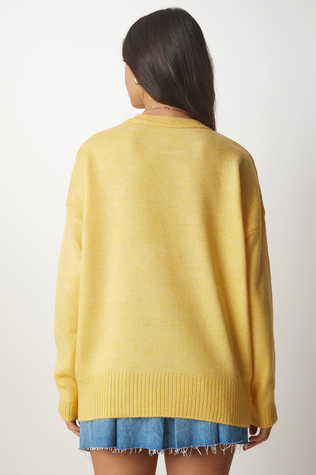 Kadın Sarı Bisiklet Yaka Oversize Triko Kazak BV00085 Kadın Sarı Bisiklet Yaka Oversize Triko Kazak BV00085