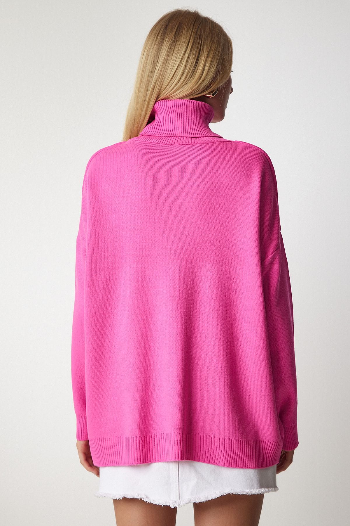 Kadın Pembe Balıkçı Yaka Oversize Triko Kazak BV00084 Kadın Pembe Balıkçı Yaka Oversize Triko Kazak BV00084