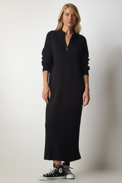 Kadın Siyah Fitilli Oversize Triko Elbise DD01251 Kadın Siyah Fitilli Oversize Triko Elbise DD01251