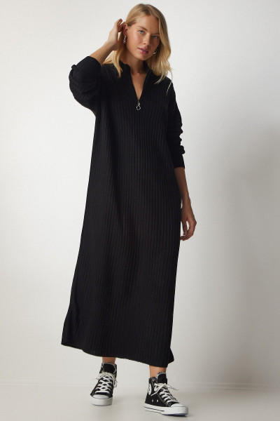 Kadın Siyah Fitilli Oversize Triko Elbise DD01251 Kadın Siyah Fitilli Oversize Triko Elbise DD01251
