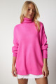 Kadın Pembe Balıkçı Yaka Oversize Triko Kazak BV00084 Kadın Pembe Balıkçı Yaka Oversize Triko Kazak BV00084