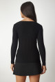 Kadın Siyah V Yaka Fitilli Basic Bluz BV00096 Kadın Siyah V Yaka Fitilli Basic Bluz BV00096
