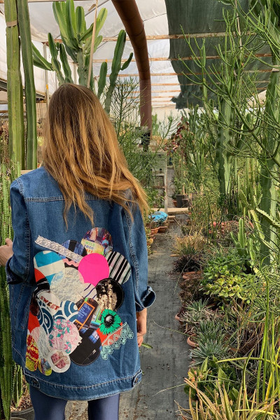 Mavi Yuvarlak Patchwork Detaylı Tasarım Kot Ceket, Kadın Denim Ceket Mavi Yuvarlak Patchwork Detaylı Tasarım Kot Ceket, Kadın Denim Ceket