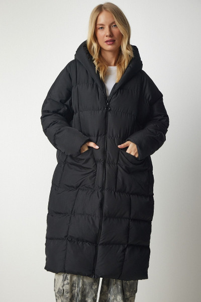 Kadın Siyah Kapüşonlu Oversize Uzun Şişme Kaban NT00428 Kadın Siyah Kapüşonlu Oversize Uzun Şişme Kaban NT00428