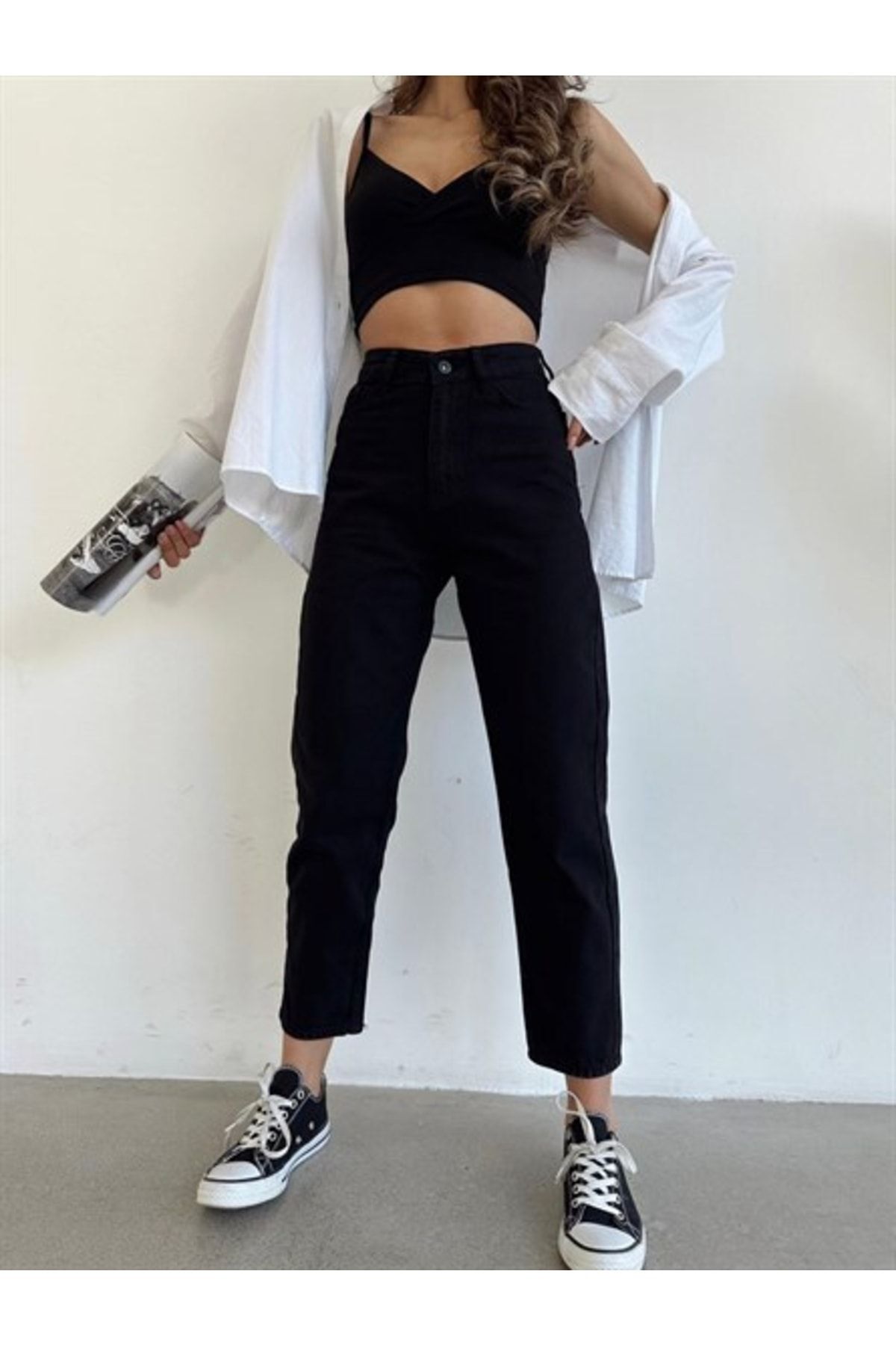 Siyah Solmaz Mom Jean Kadın Boyfriend Yüksek Bel Power Likra Siyah Solmaz Mom Jean Kadın Boyfriend Yüksek Bel Power Likra
